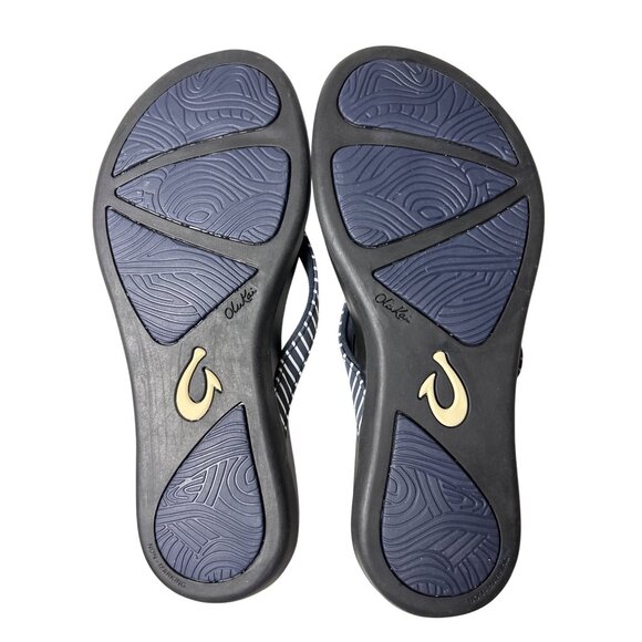 OluKai Ho'Opio Flip Flops Sandal Size 6 Black Onyx Stripe Beach Minimal Comfort - Picture 9 of 9